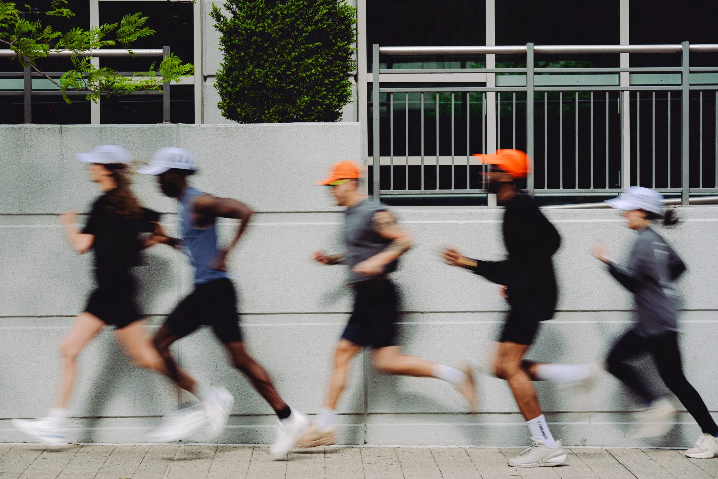 Runners moving through the city